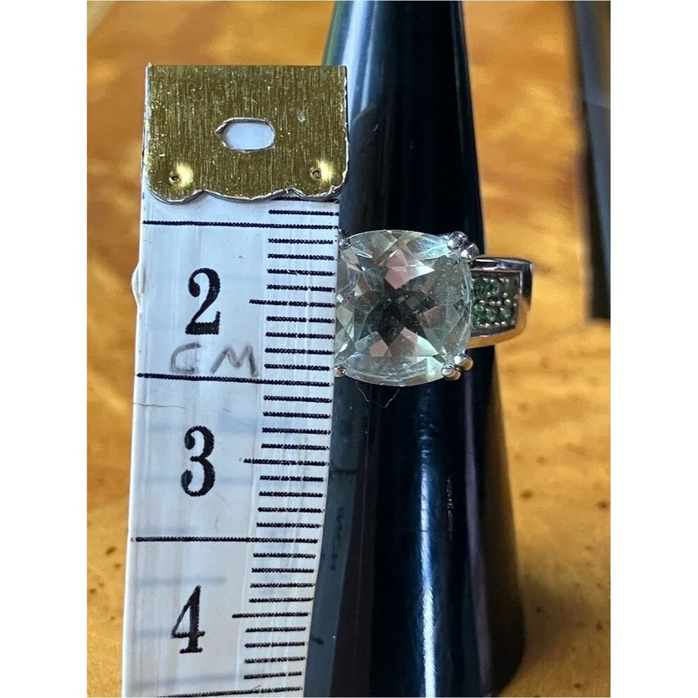 Natural Prasiolite Tsavorite Garnet Sterling Silver Ring Size 6